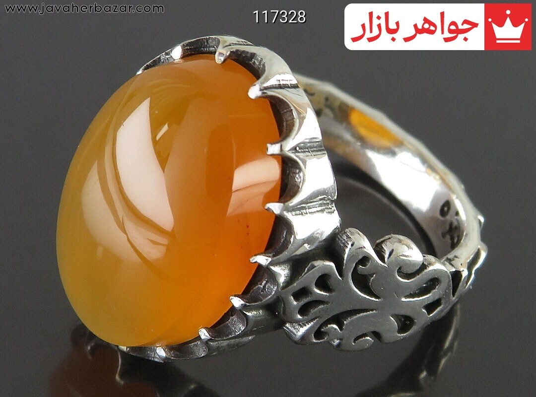 انگشتر عقیق یمنی نارنجی مردانه [شرف الشمس]